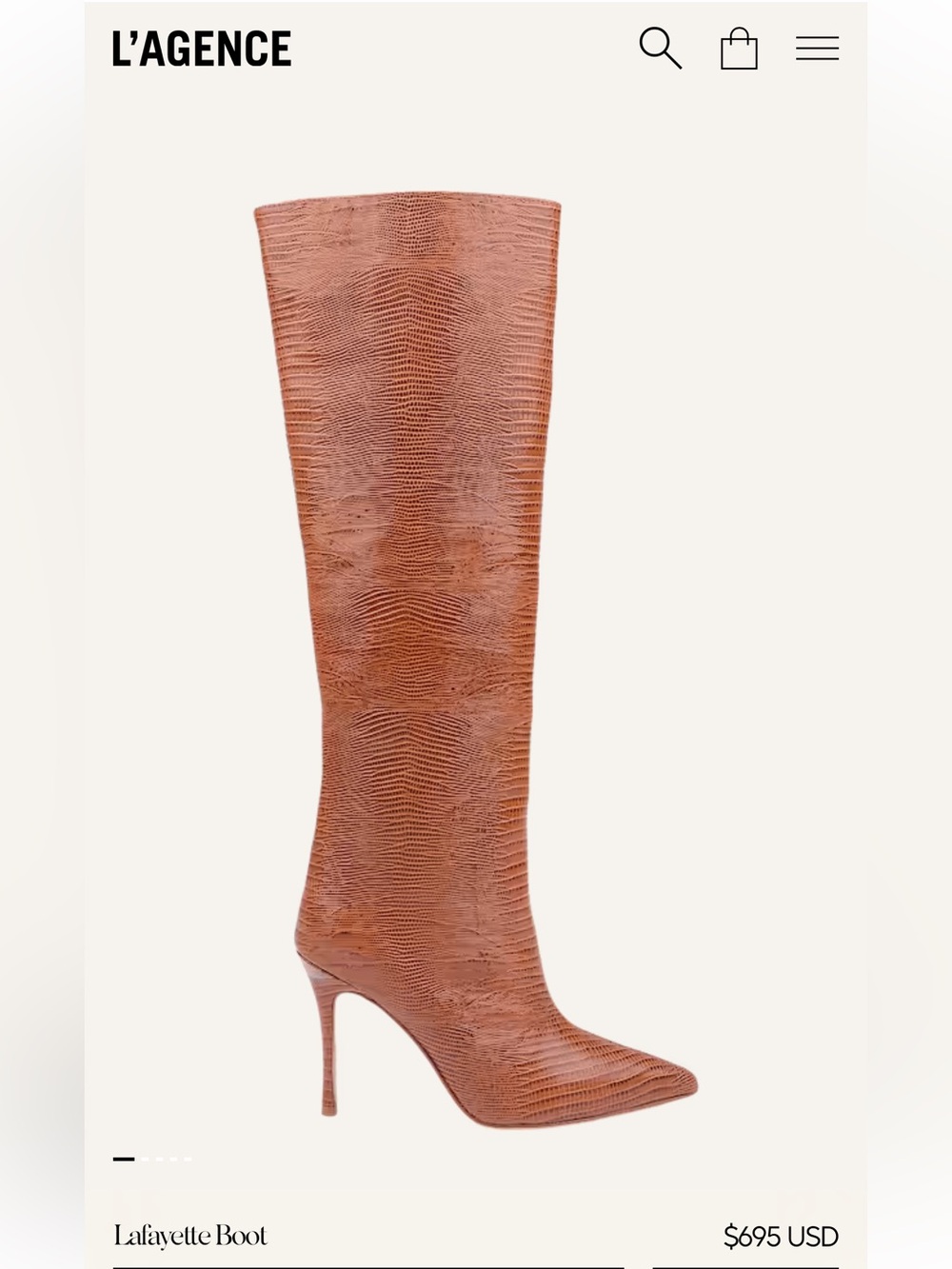 L'AGENCE Dark Tan Lizard Leather Over-the-Knee Stiletto Boots. In Stores Now!